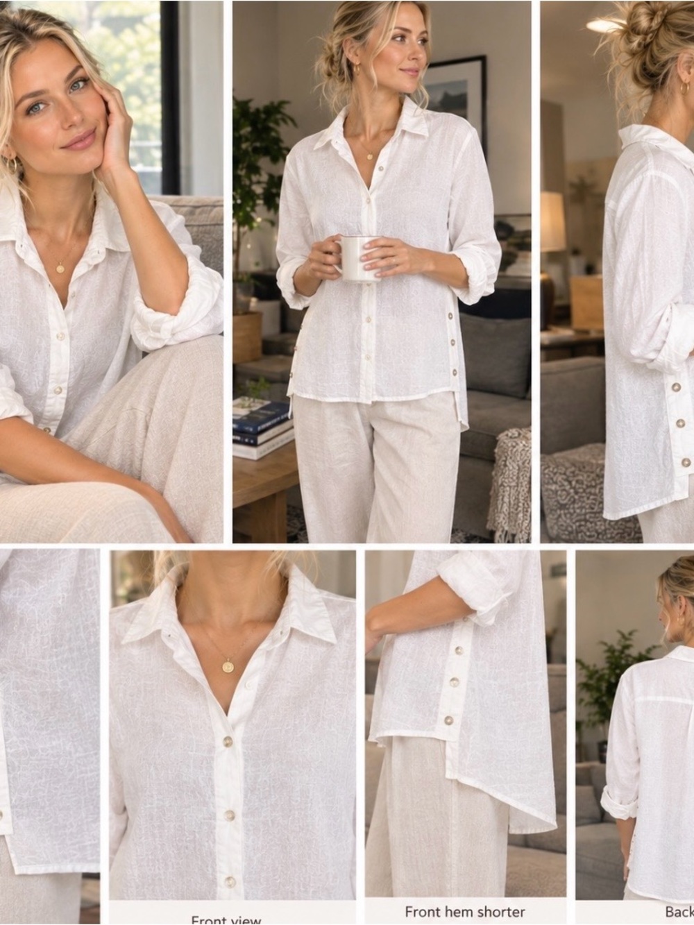 New directions white with buttons linen blend  Button-Front Lightweight Shirt